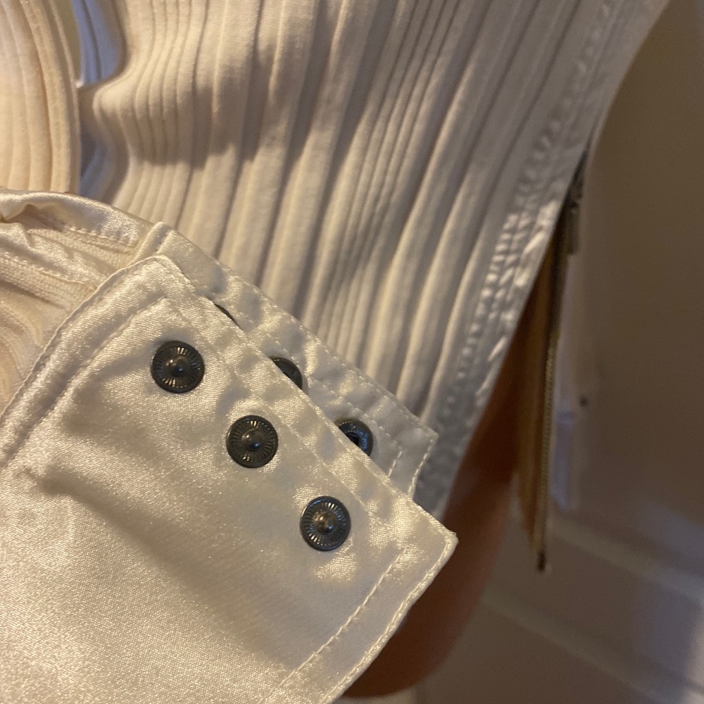 CAbi The Executive Silk Satin Dove Ivory Zip Cardigan Sweater XS Extra Small NWT - Picture 7 of 10